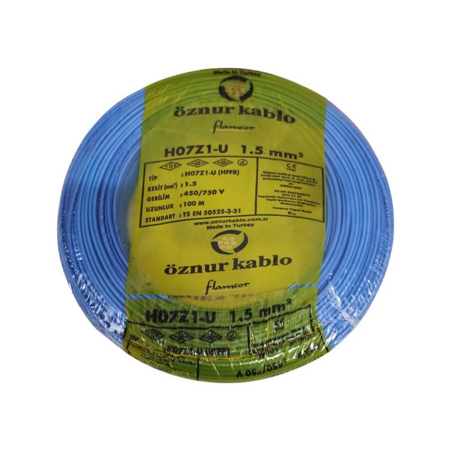 Öznur NYA Kablo 1,5mm Mavi (H07Z1-U) Halojen Free